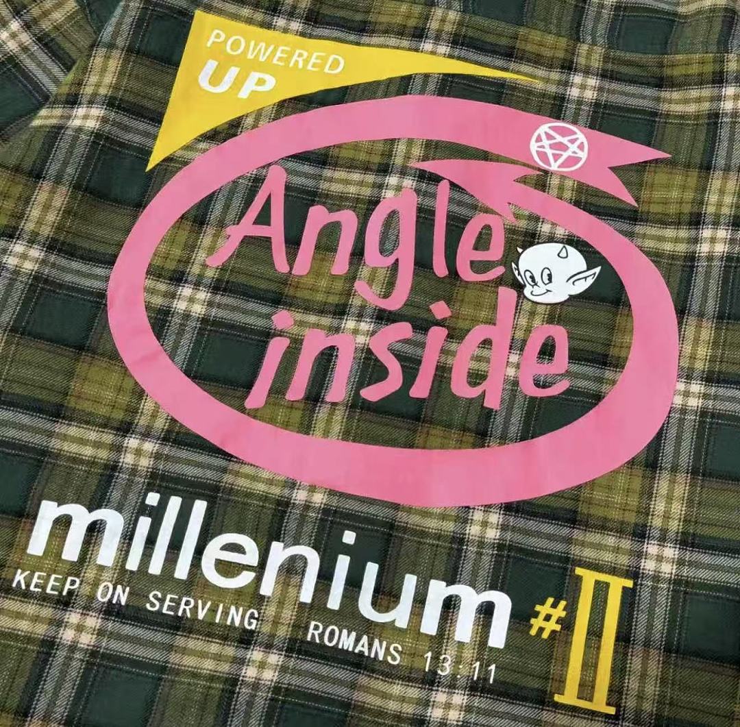 Street Ace Angle Inside Graphic Print Vintage Green Plaid Shirt