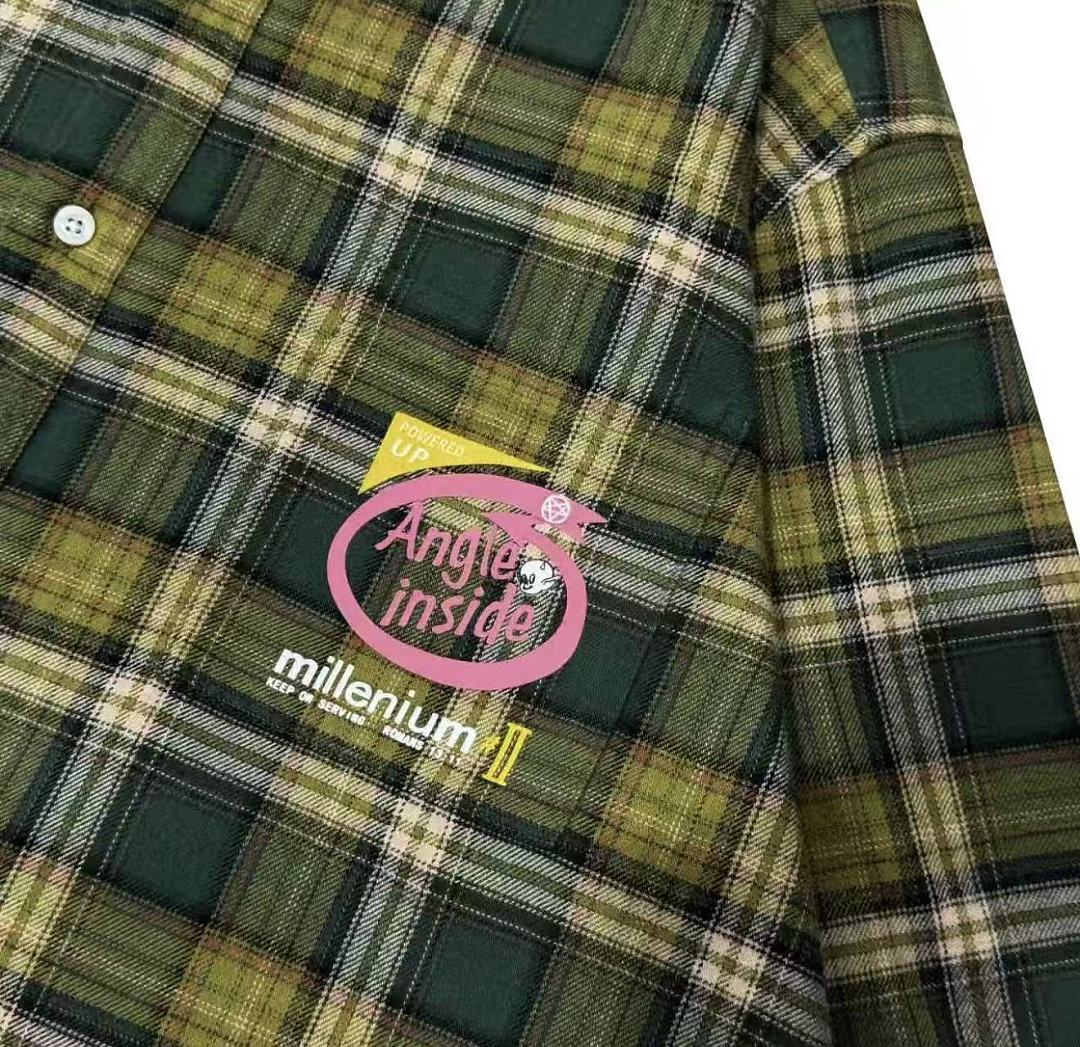Street Ace Angle Inside Graphic Print Vintage Green Plaid Shirt