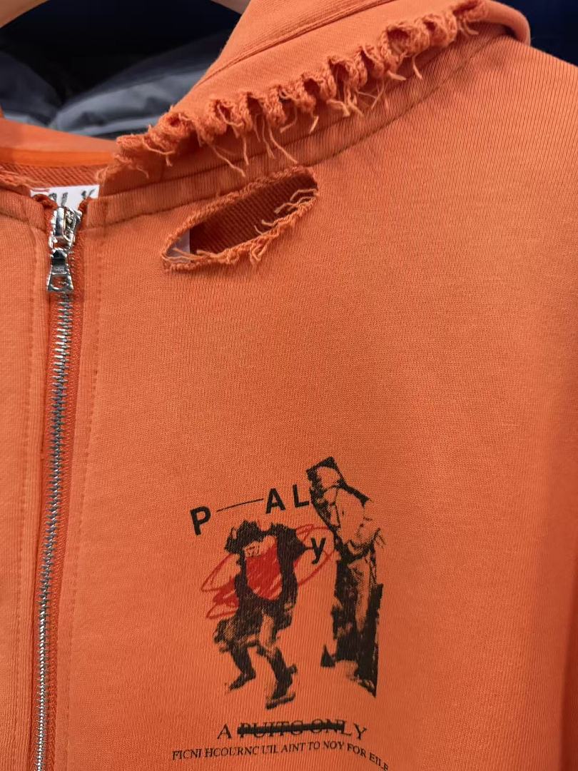 Paly Hollywood Vintage  Washed‑Orange Zip‑Up Hoodie