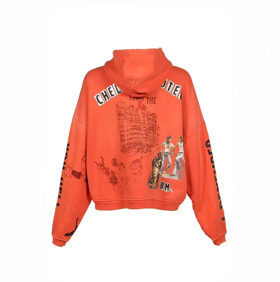 Play Hollywood Orange Vintage Graphic Hoodie
