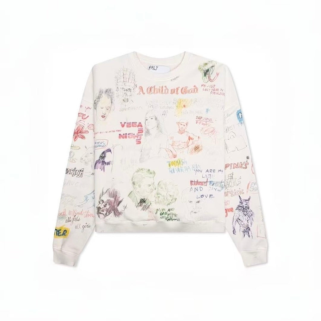 Play Hollywood Full‑Print Sketch Crewneck Sweatshirt
