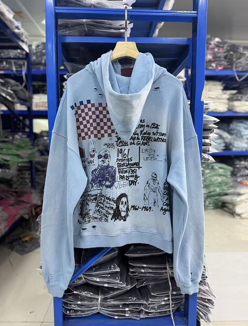 Play Hollywood Doodle Graffiti Double‑Sided Distressed Hoodie