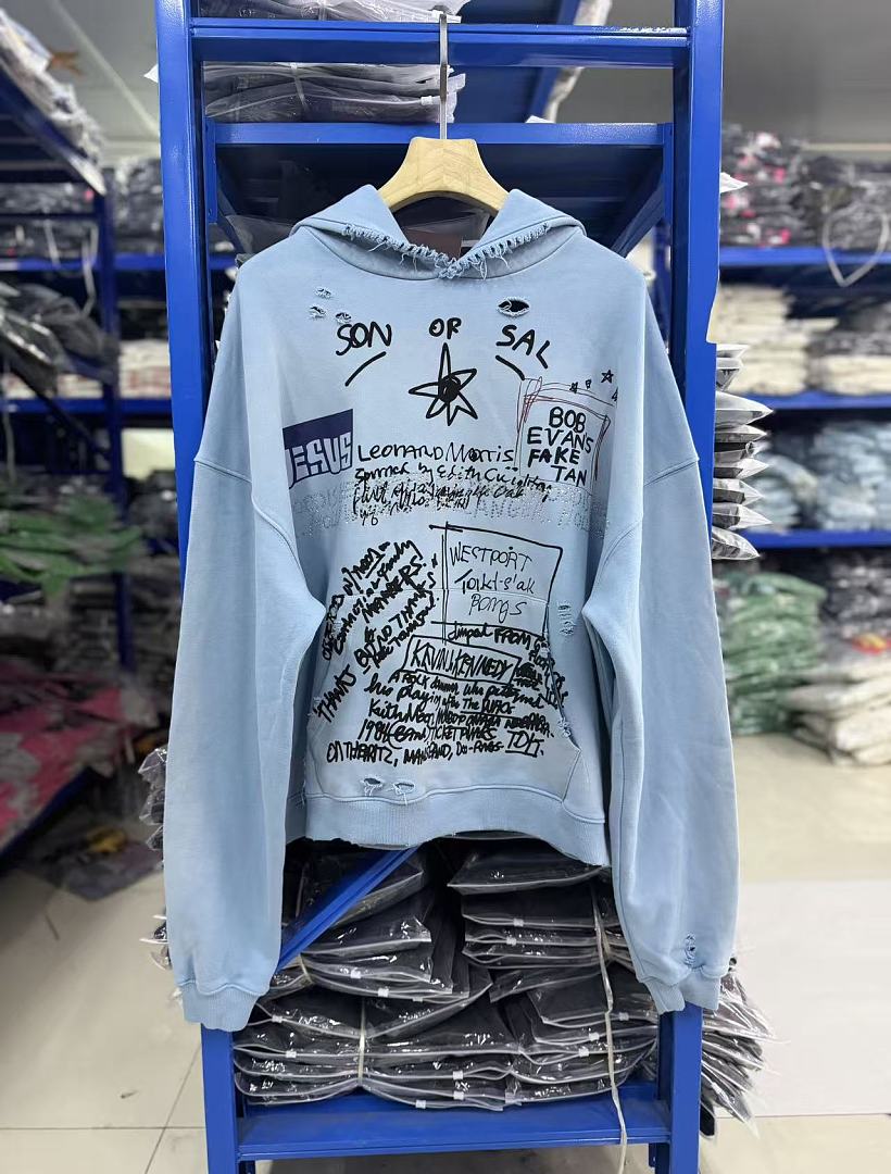 Play Hollywood Doodle Graffiti Double‑Sided Distressed Hoodie