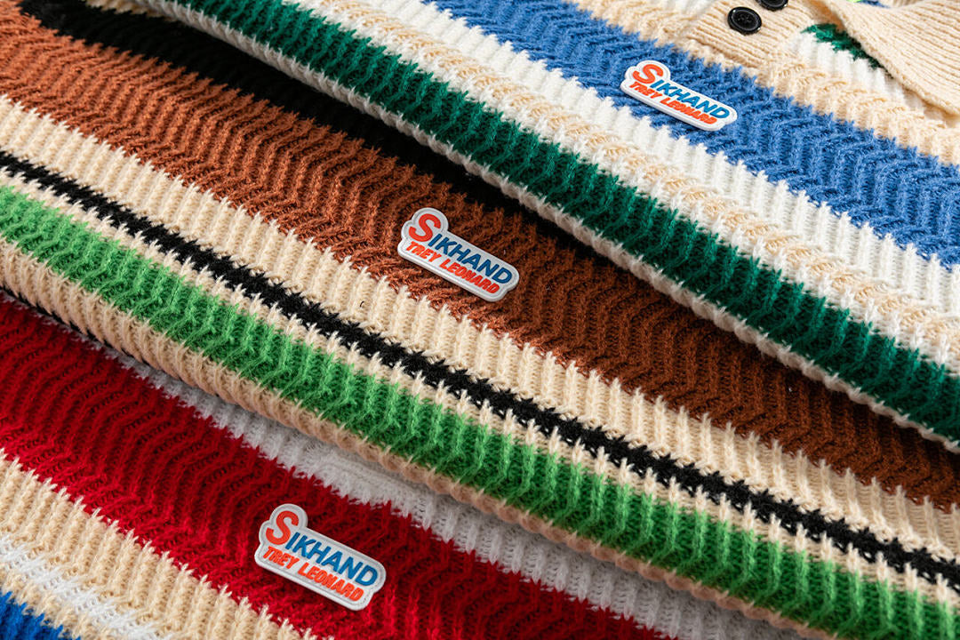 Multicolor Stripe Textured Polo Knit Sweater