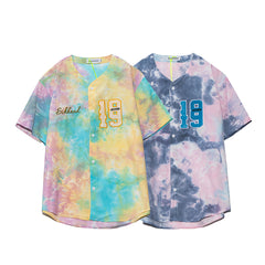 Tie‑Dye 19 Embroidered Short Sleeve Baseball Jersey