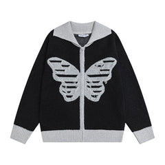 Butterfly Distressed Zip‑Up Knit Jacket