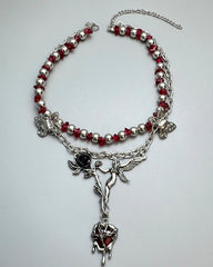 Subculture Flower Pendant Beaded Necklace