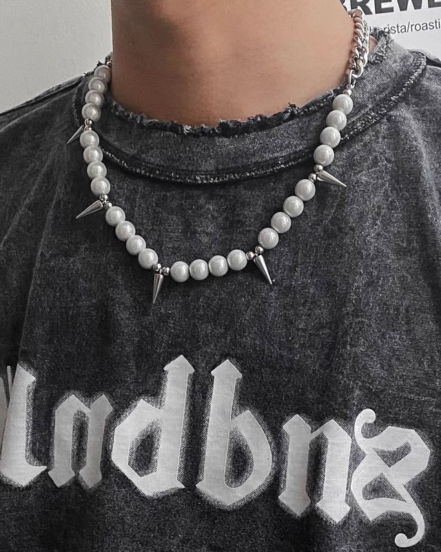 Hip-Hop Pearl Spike Necklace