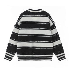 Frayed Stripe V‑Neck Knit Sweater