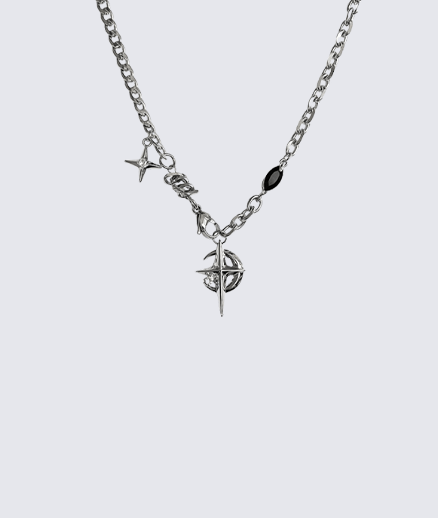 Silver Star Chain Necklace Punk Style Accessory