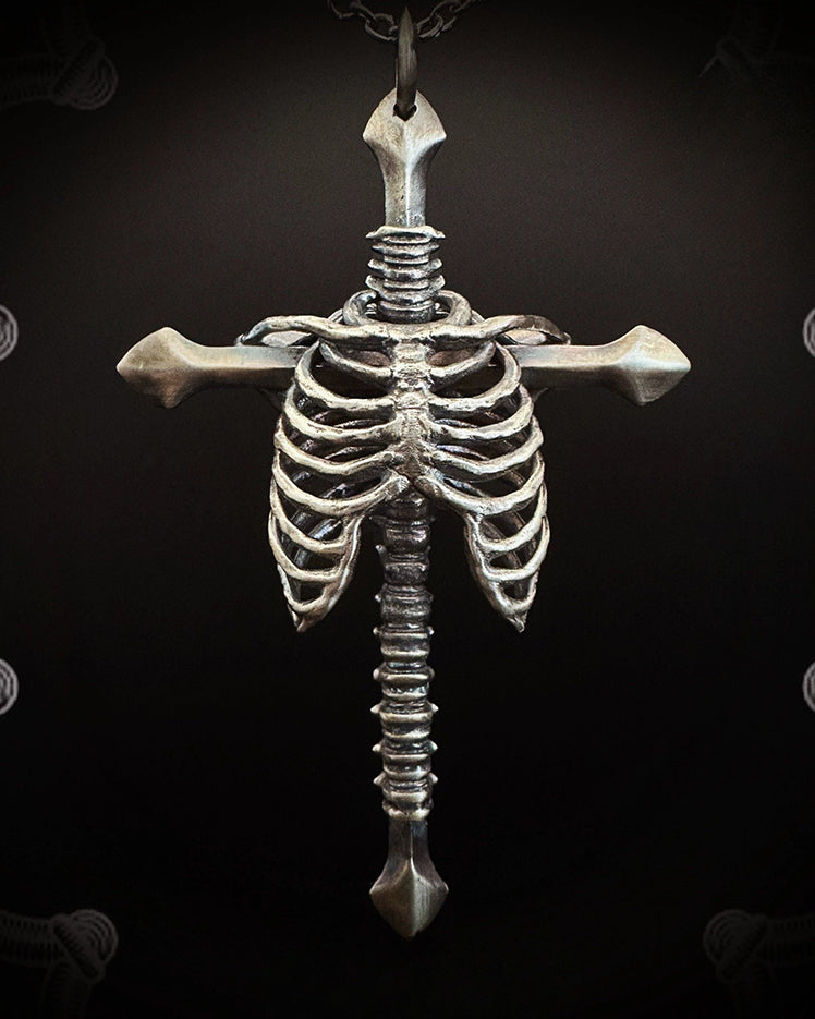 Dark Gothic Rib Cross Necklace