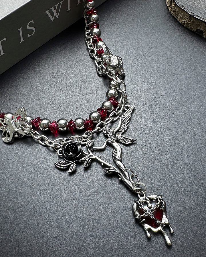 Subculture Flower Pendant Beaded Necklace
