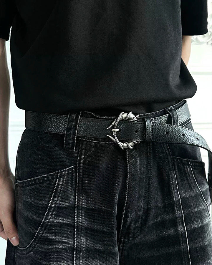 Vintage Wave Design PU Belt with Alloy Buckle