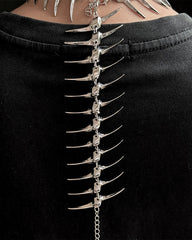 Silver Thorn Spike Fishbone Necklace