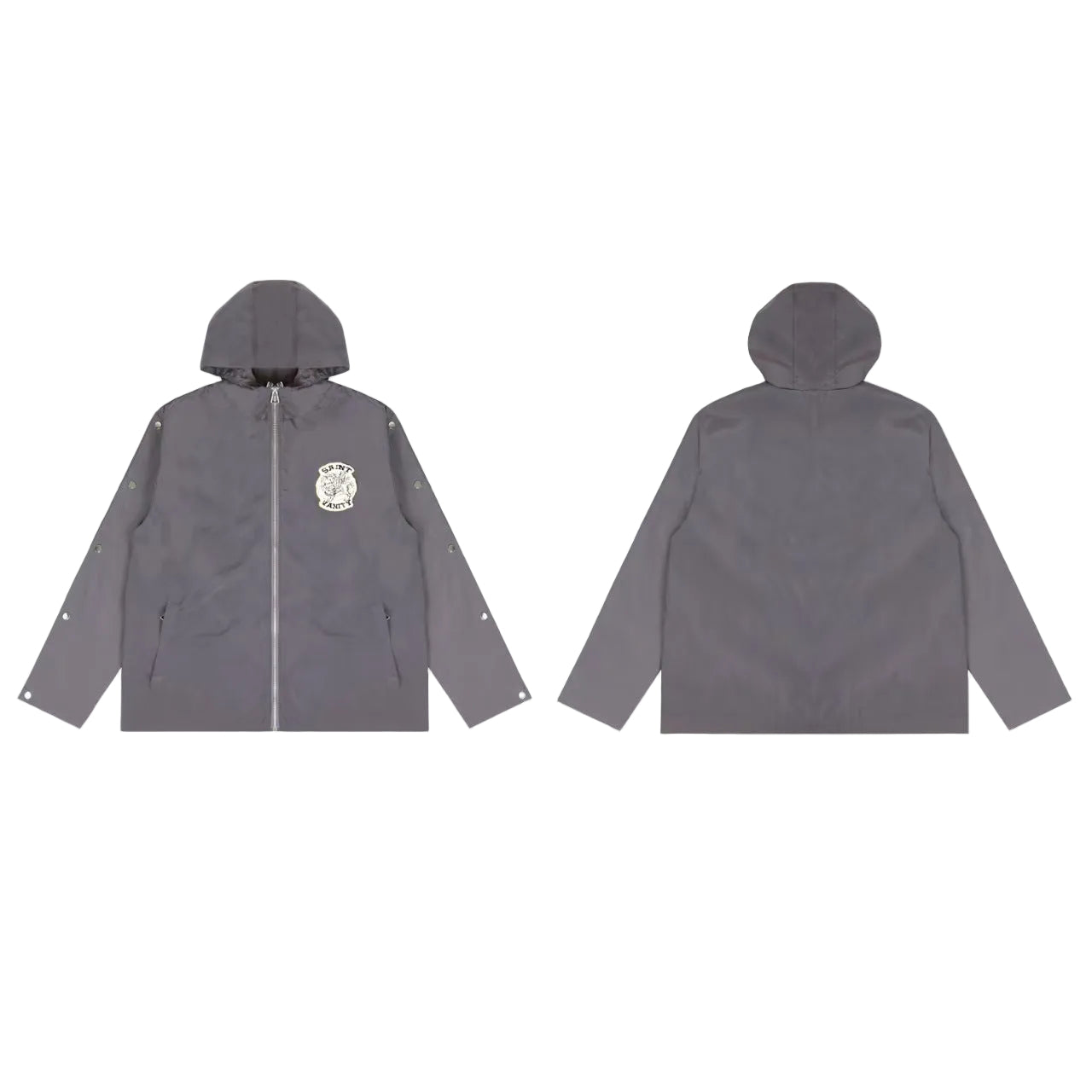Saint Vanity Nylon Long Sleeve Zip Up Hoodie Grey
