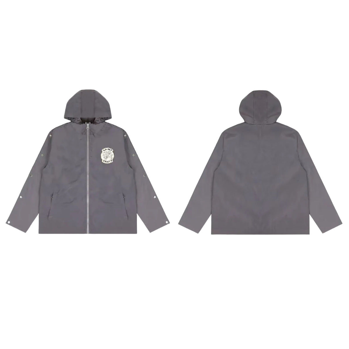 Saint Vanity Nylon Long Sleeve Zip Up Hoodie Grey