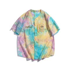 Tie‑Dye 19 Embroidered Short Sleeve Baseball Jersey