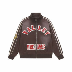 Valley Dreams Brown Vintage Striped Varsity Zip Track Jacket