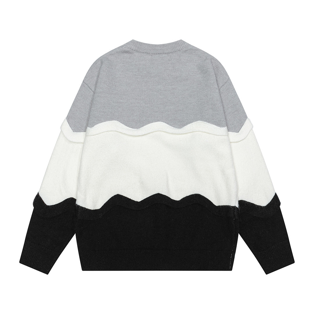 Wavy Color Block Patchwork Knit Sweater