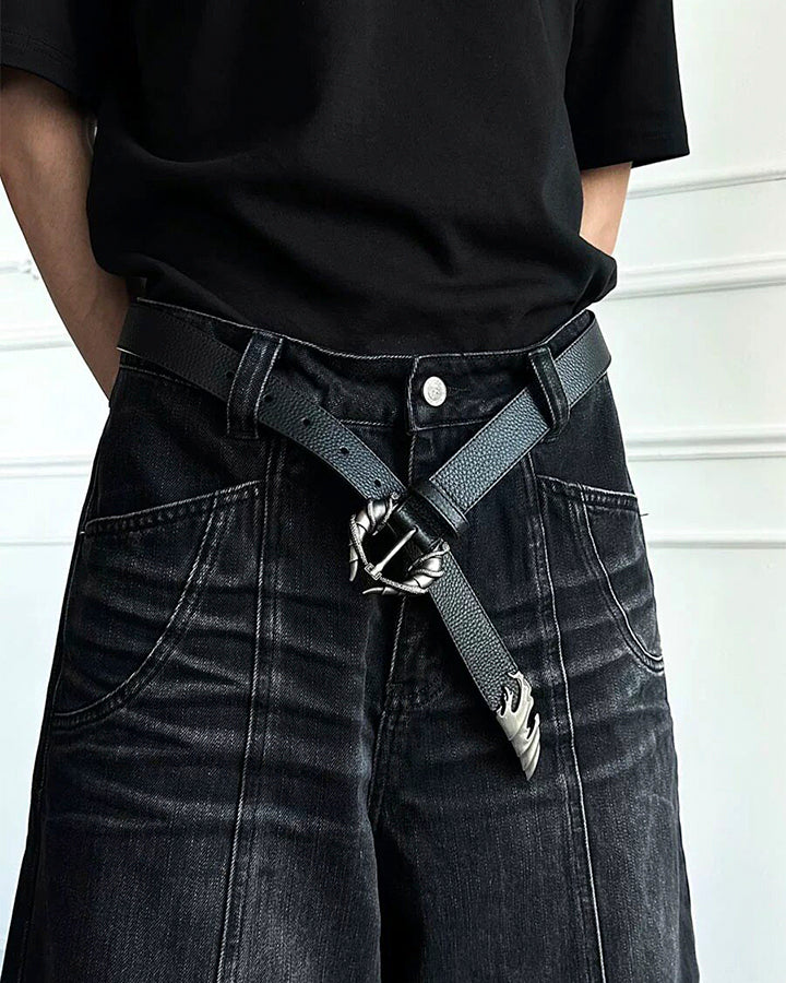 Vintage Wave Design PU Belt with Alloy Buckle