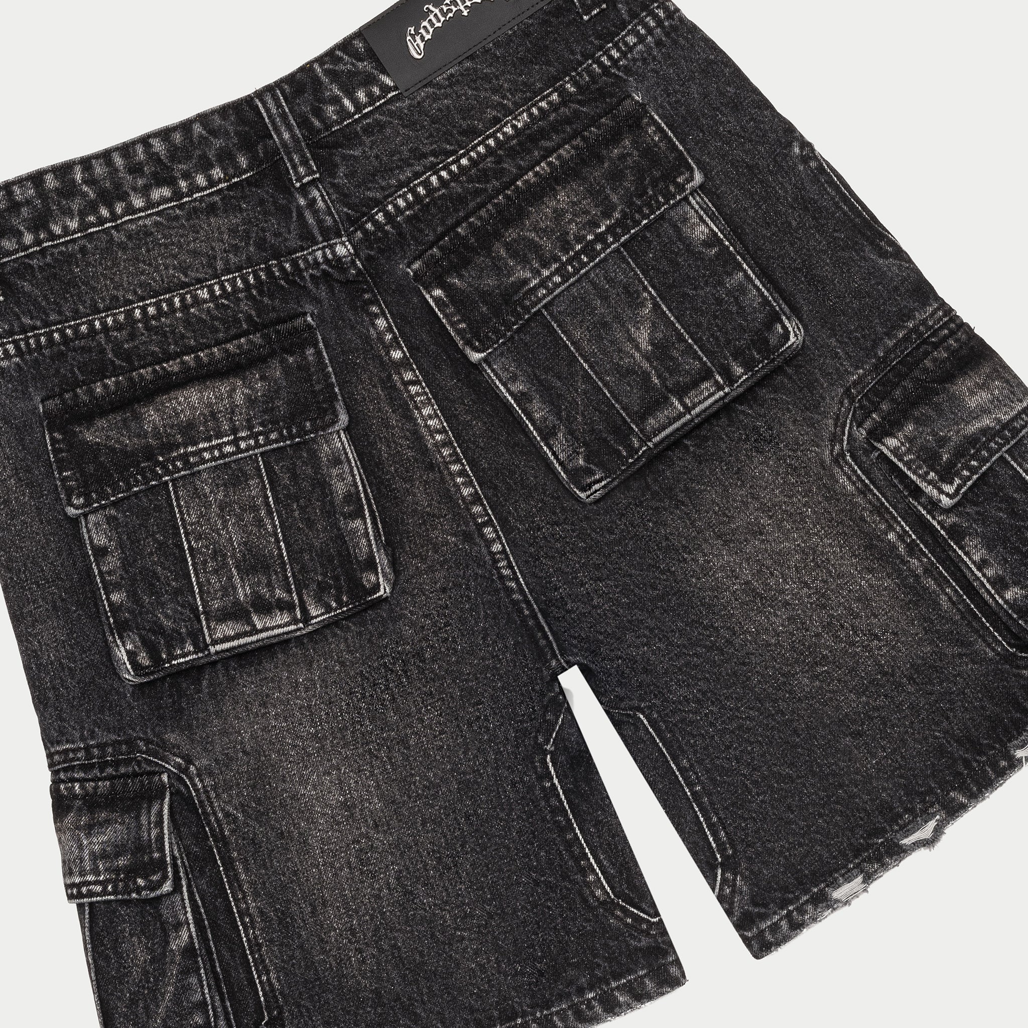 Octagon Cargo Denim Shorts (Black)