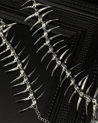 Silver Thorn Spike Fishbone Necklace