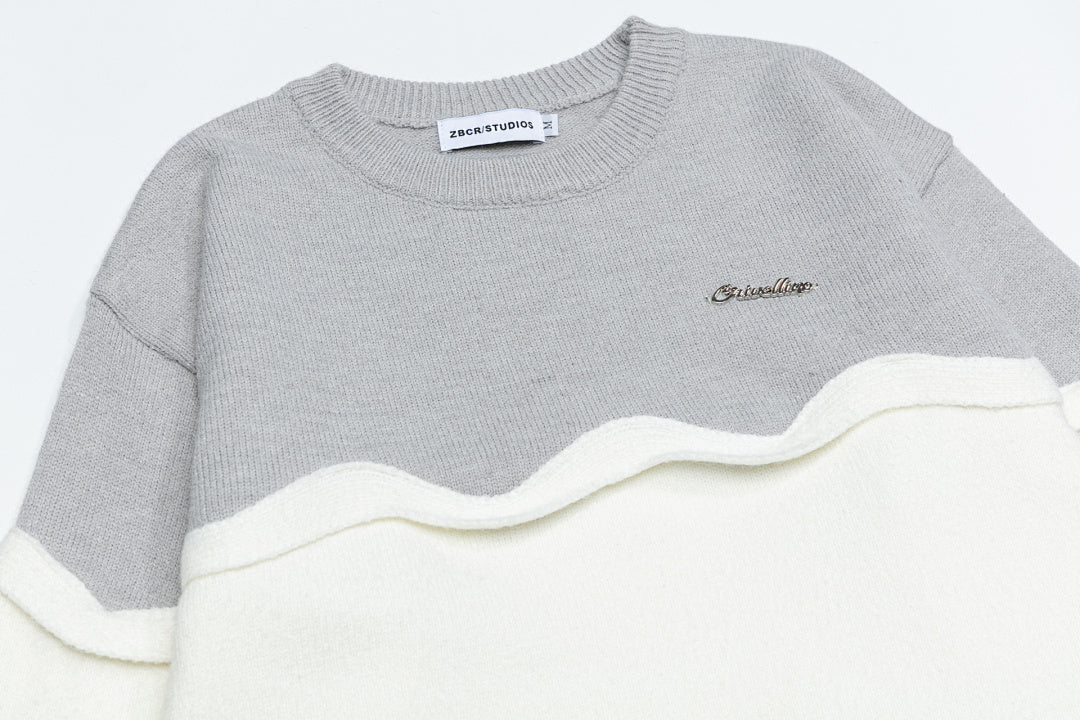 Wavy Color Block Patchwork Knit Sweater
