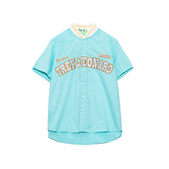 TREYLEONARD Letter Embroidered Short‑Sleeve Baseball Shirt