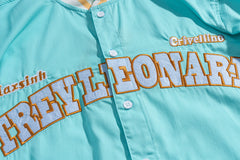 TREYLEONARD Letter Embroidered Short‑Sleeve Baseball Shirt