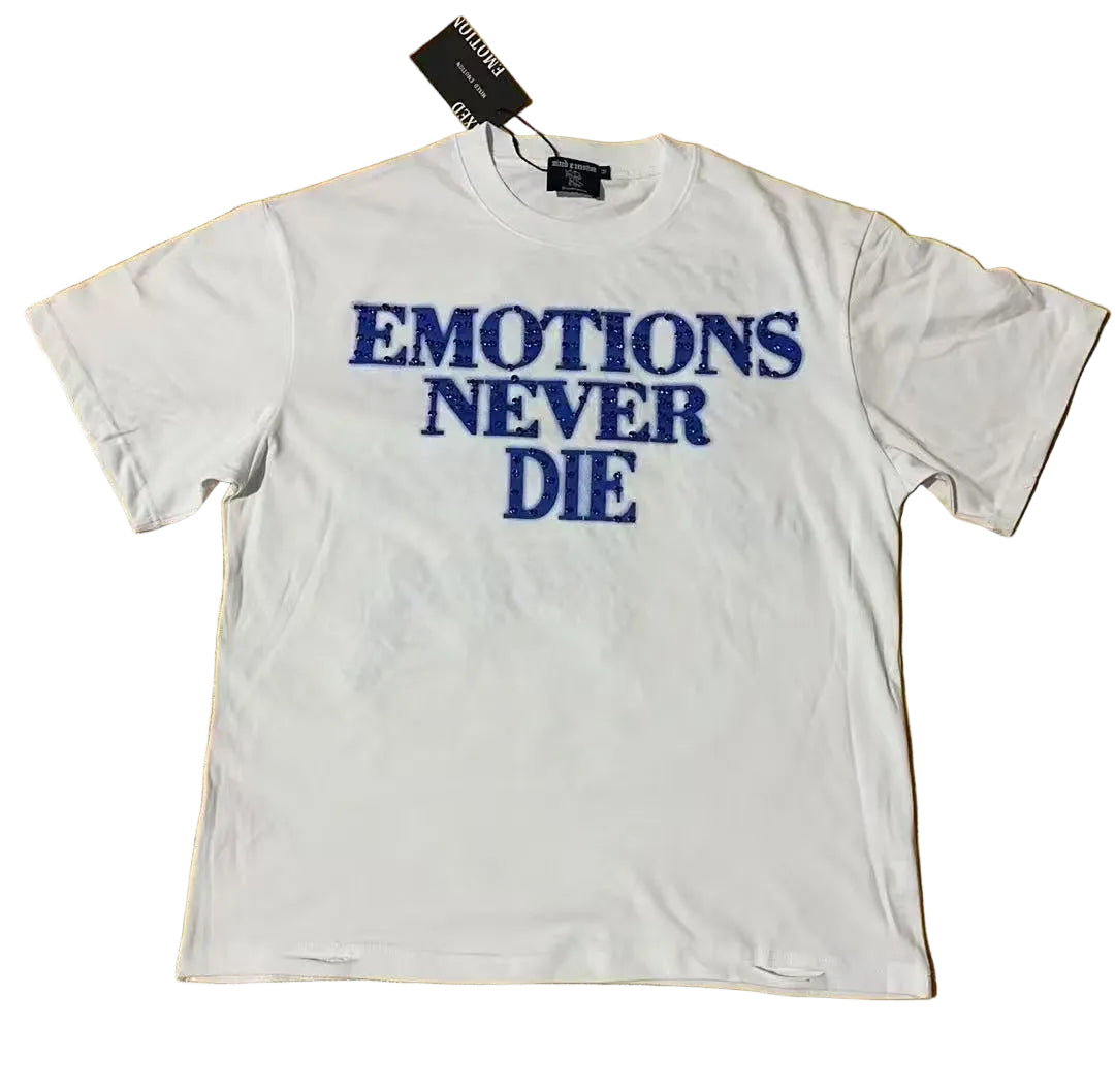 Mixed Emotions End Rhinestone Tee White/Blue