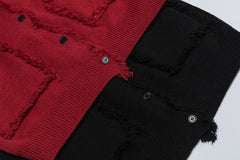 Frayed Raw Edge Knit Cardigan Metal Badge Detail