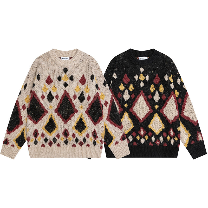 Vintage Argyle Geo Jacquard Knit Sweater