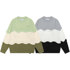Wavy Color Block Patchwork Knit Sweater