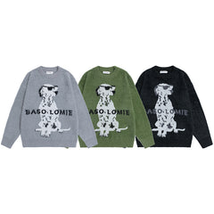 Fuzzy Dalmatian Dog Graphic Knit Sweater