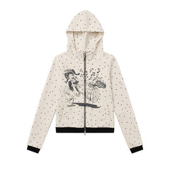 Polka Dot Zip‑Up Hoodie Guitar Girl Graphic