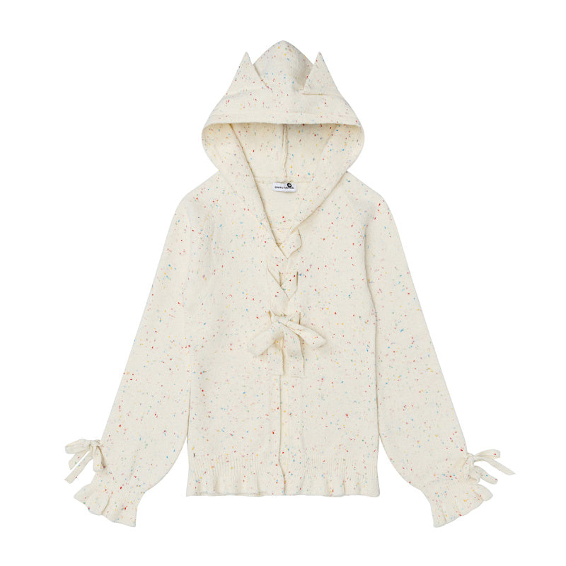 Speckled Kn Hoodie Cat‑Ear Lace‑Up Design
