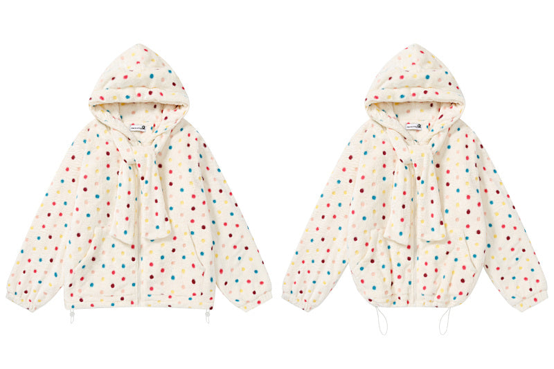 Multicolor Polka Dot Zip‑Up Hooded Jacket Bow Ties
