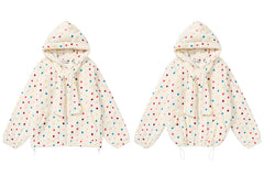 Multicolor Polka Dot Zip‑Up Hooded Jacket Bow Ties