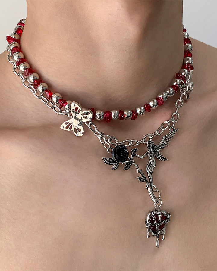 Subculture Flower Pendant Beaded Necklace