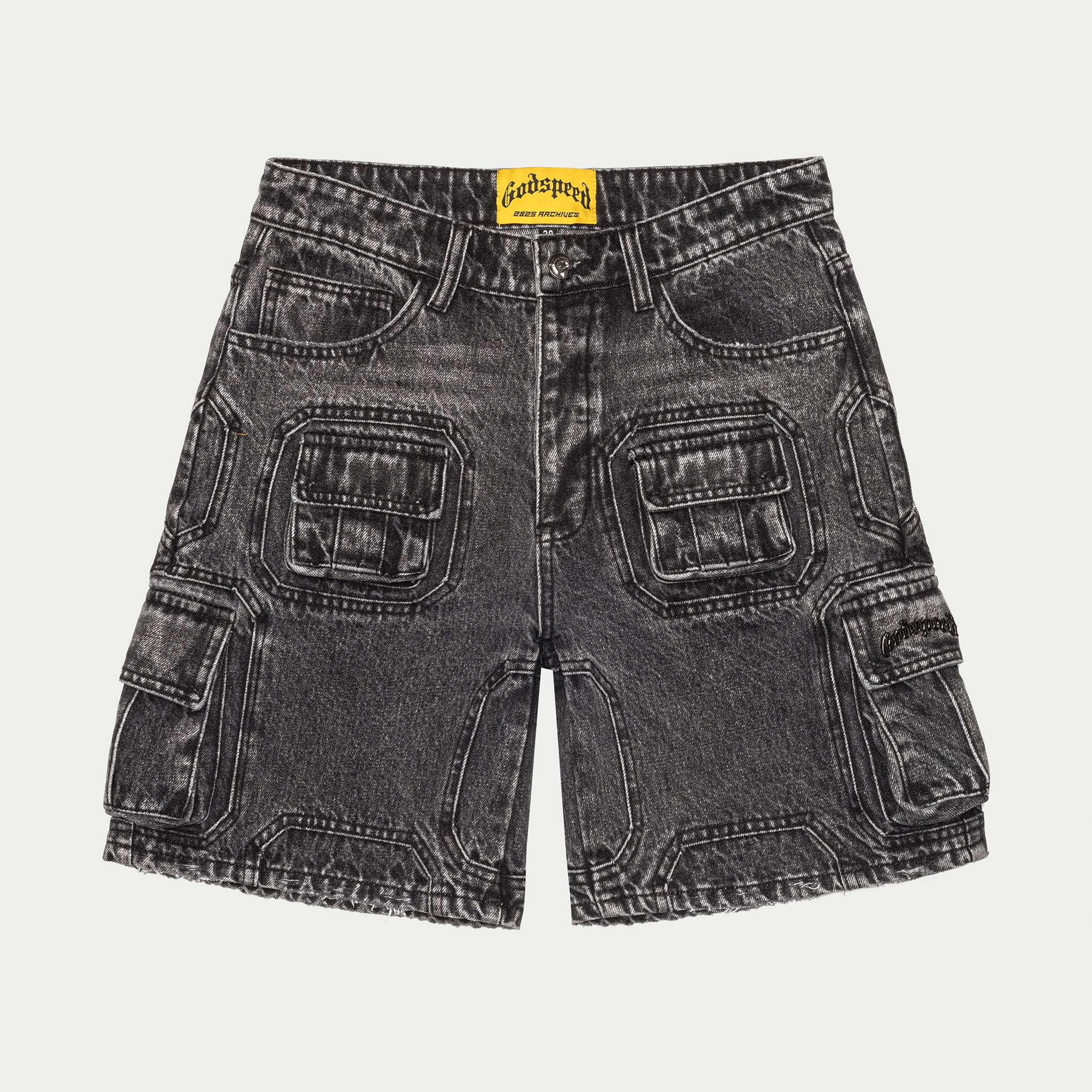 Octagon Cargo Denim Shorts (Grey Wash)
