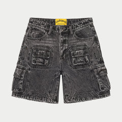 Octagon Cargo Denim Shorts (Grey Wash)
