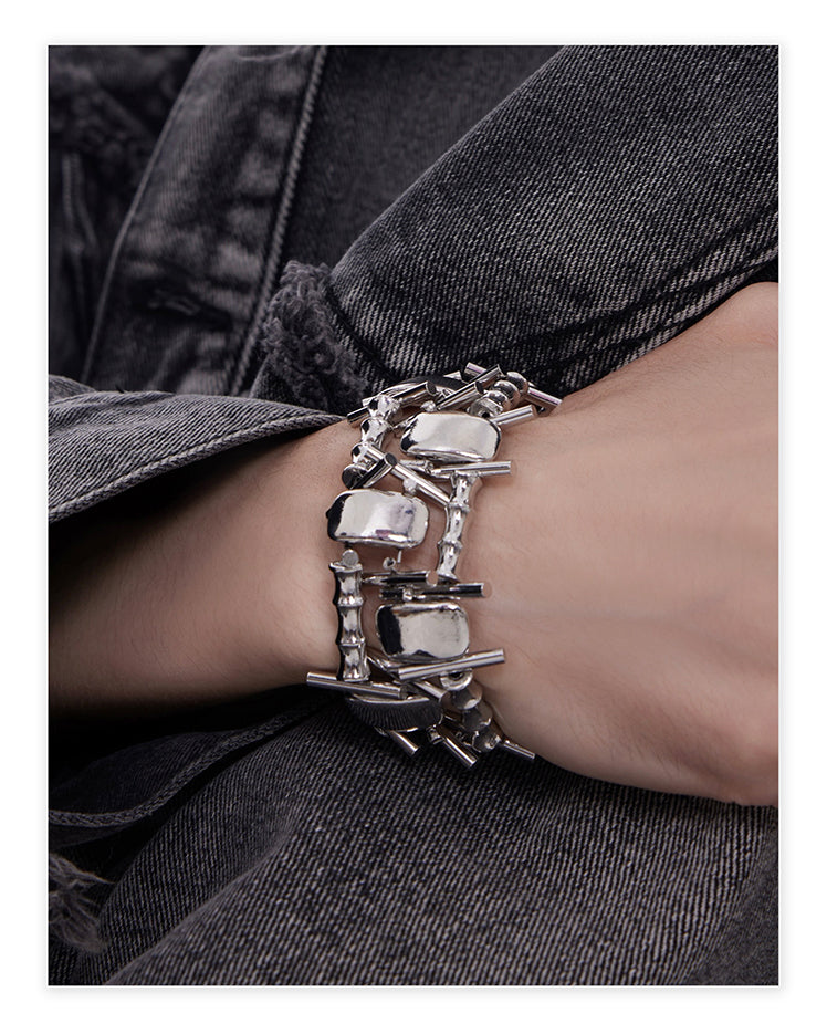 Futuristic Heavy Craft Unisex Punk Titanium Steel Bracelet