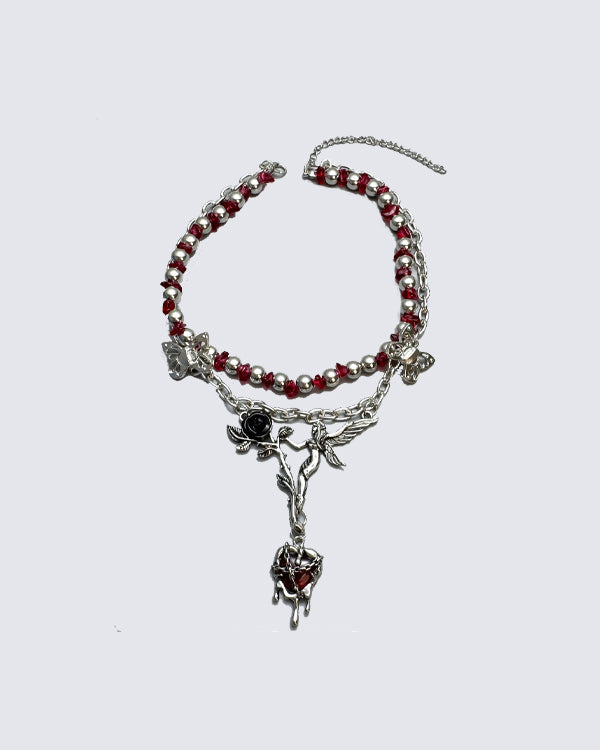 Subculture Flower Pendant Beaded Necklace