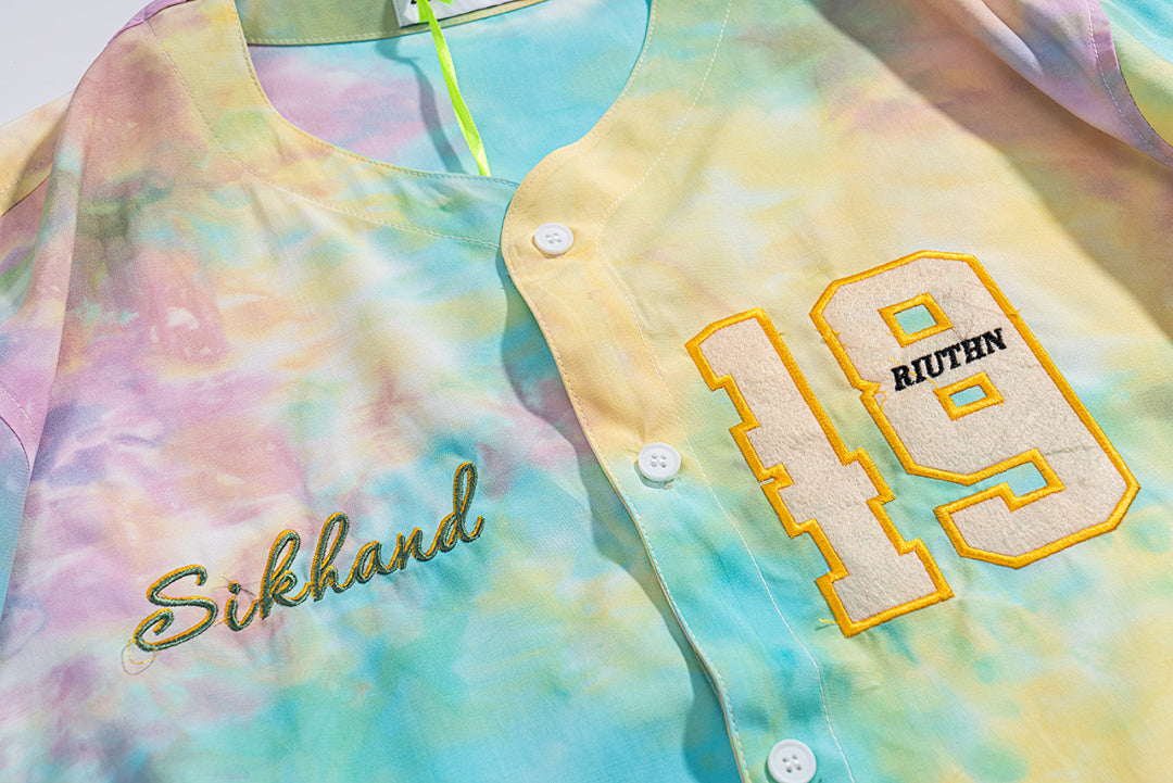 Tie‑Dye 19 Embroidered Short Sleeve Baseball Jersey