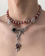 Subculture Flower Pendant Beaded Necklace