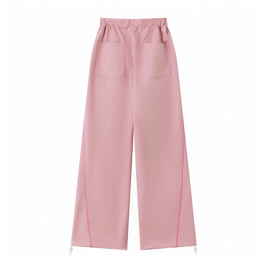 Contrast Stitch Drawstring Wide Leg Pants
