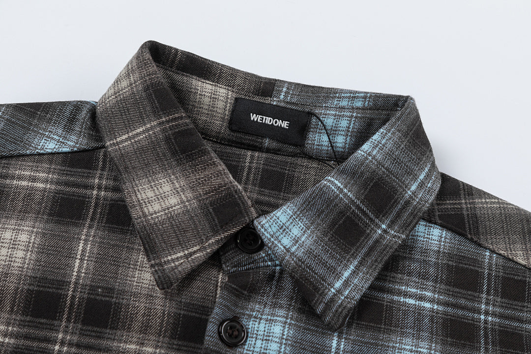 Street Ace WE11DONE Split Color Plaid Long‑Sleeve Shirt