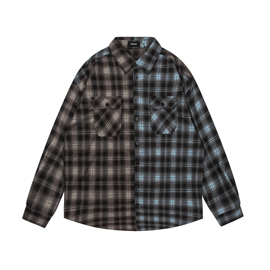 Street Ace WE11DONE Split Color Plaid Long‑Sleeve Shirt