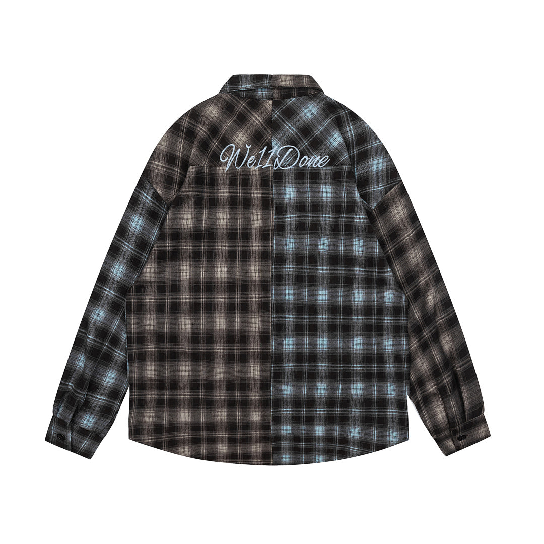 Street Ace WE11DONE Split Color Plaid Long‑Sleeve Shirt