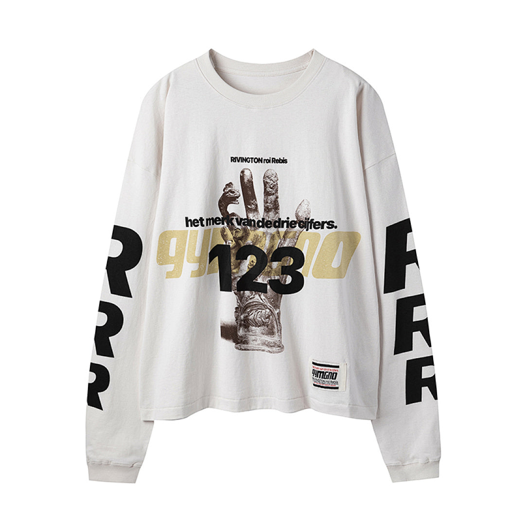RRR123 Hand Graphic Cropped Oversized Long‑Sleeve Tee